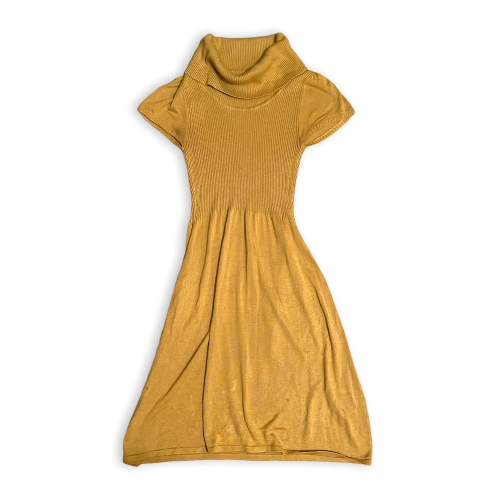 Calvin Klein Mustard Yellow Knit Cowl Neck Short Sleeve Sweater Dress Medium - Picture 5 of 10